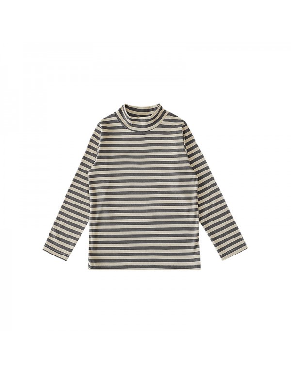 Qiu Duomeng Children's Half High Neck Striped Bottom Shirt  Autumn New Girls' Korean Version T-Shirt Baby Long Sleeve T-Shirt