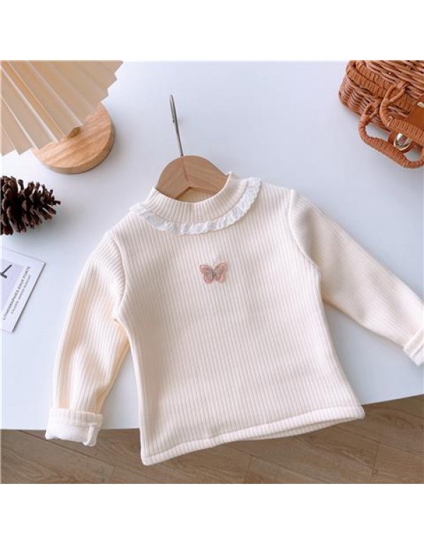 Girls' Autumn And Winter Plush Thickened T-Shirt  New One Piece Plush Bottom Shirt For Kids And Babies Inner Layer Warm Top