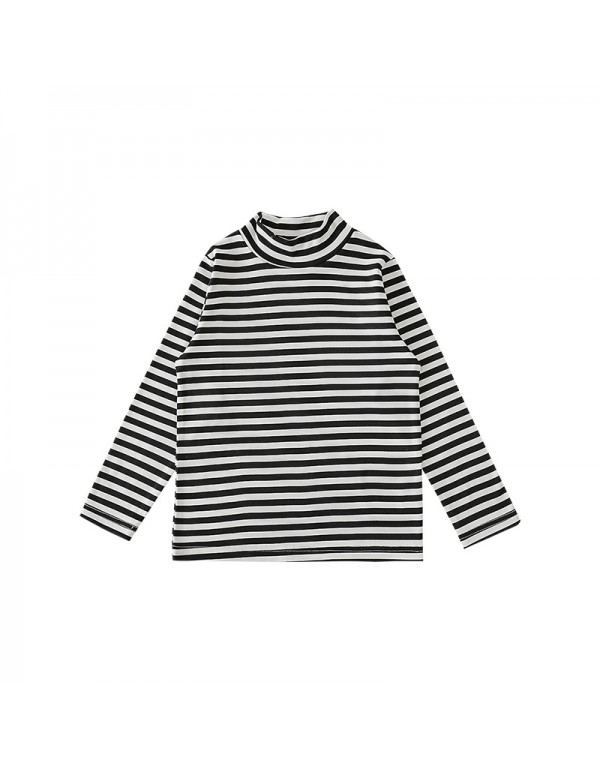 Qiu Duomeng Children's Half High Neck Striped Bottom Shirt  Autumn New Girls' Korean Version T-Shirt Baby Long Sleeve T-Shirt