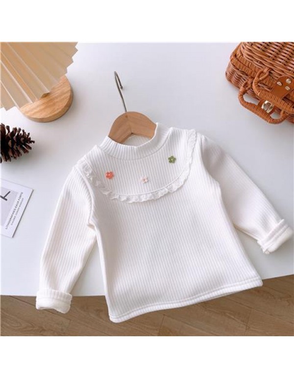 Girls' Autumn And Winter Plush Thickened T-Shirt  New One Piece Plush Bottom Shirt For Kids And Babies Inner Layer Warm Top