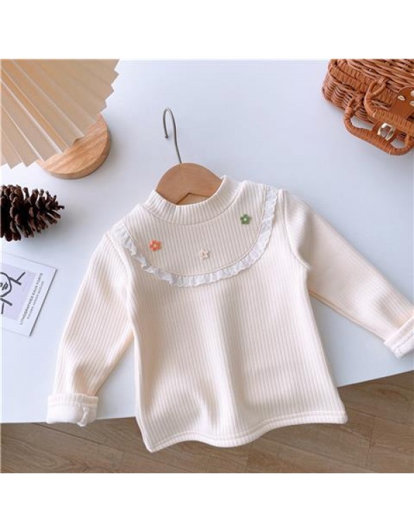 Girls' Autumn And Winter Plush Thickened T-Shirt  New One Piece Plush Bottom Shirt For Kids And Babies Inner Layer Warm Top